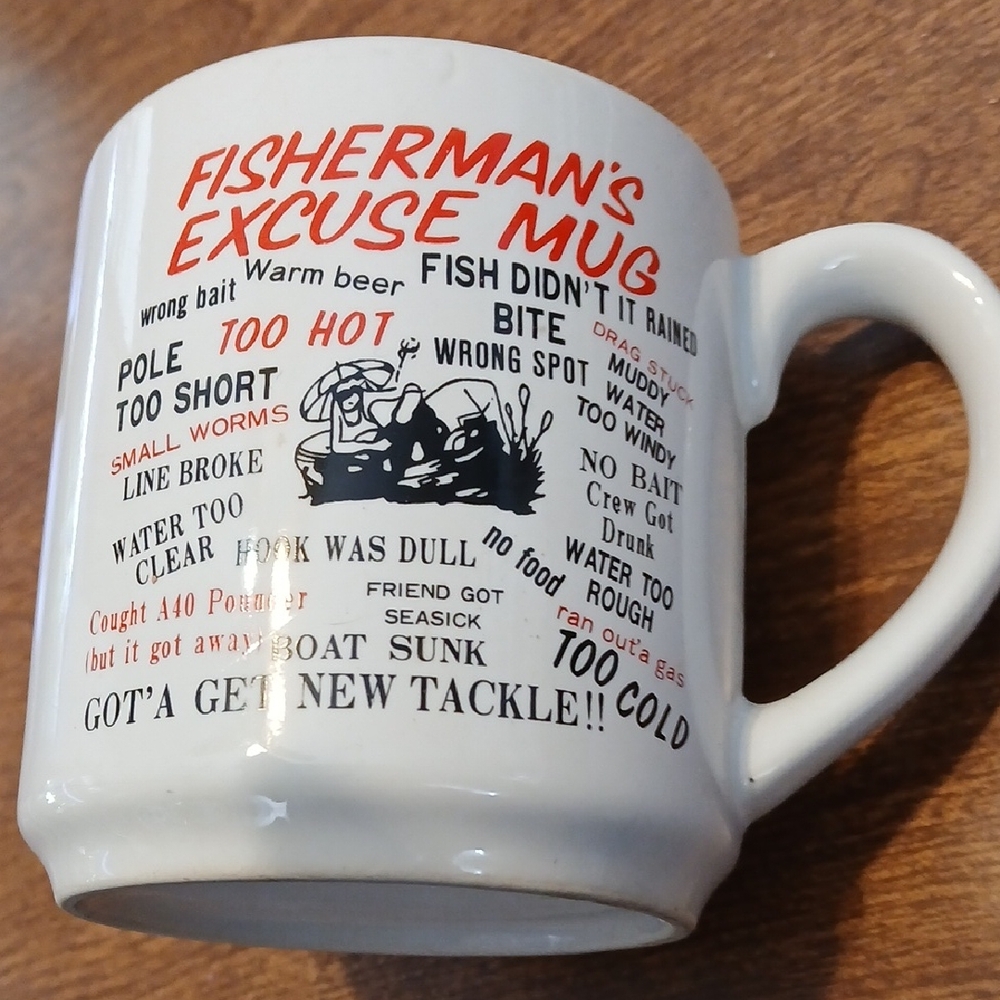 Fisherman's Excuse Ceramic Mug - White and Red
